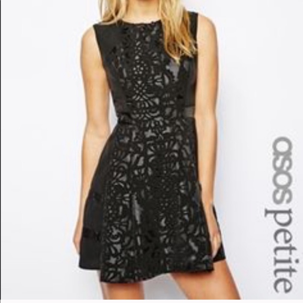 ASOS Lace Laser Cut Black Skater Dress